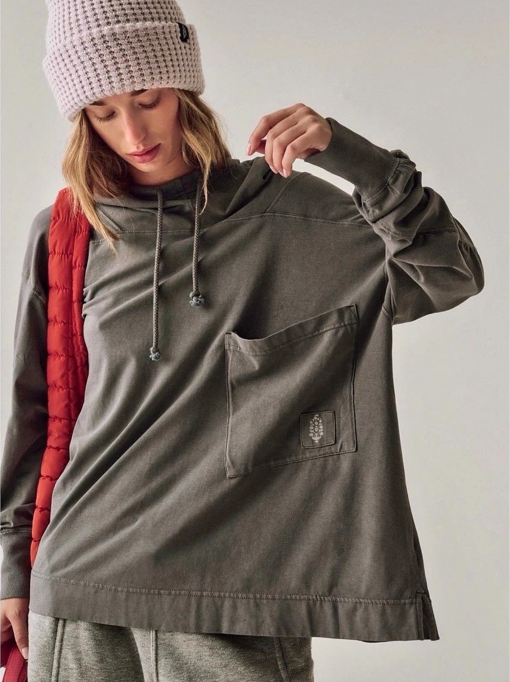 Free People FP Movement Hot Shot Hooded Layer Sz Medium Gray
